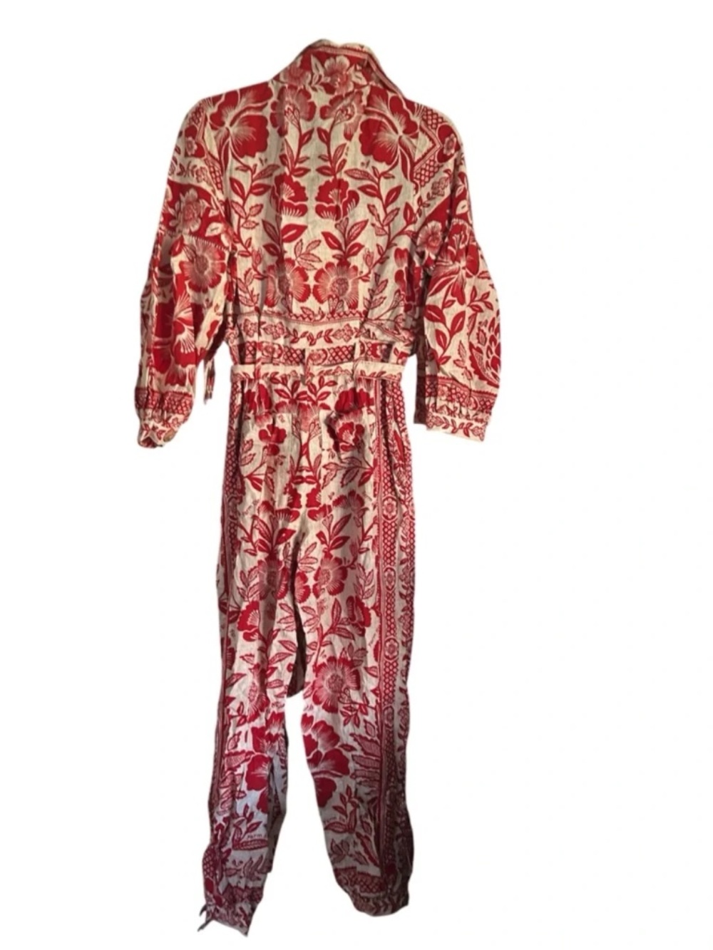 Farm Rio Red Pineapple Garden Floral Print Linen Blend Jumpsuit Size Small - Picture 6 of 7